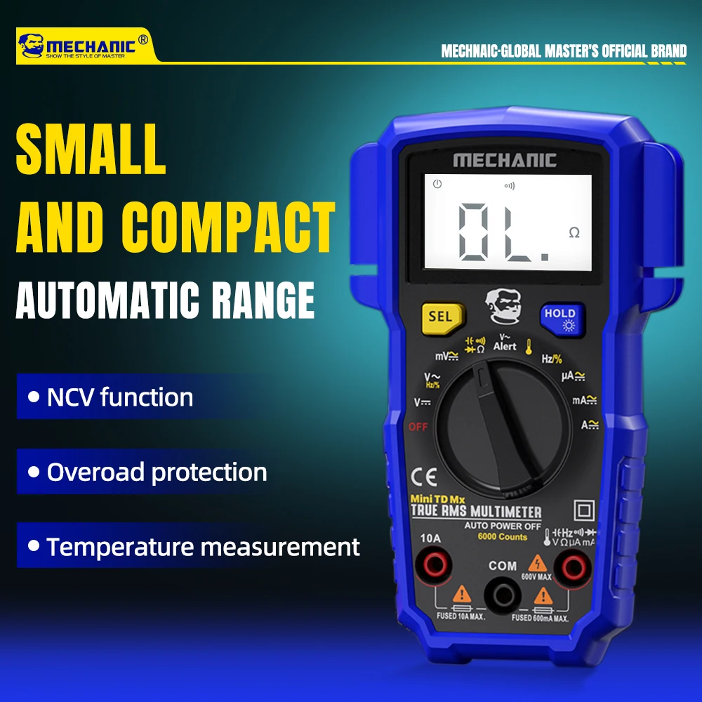 

MECHANIC Digital Multimeter AC/DC Voltage Current True RMS Tester Capacitance Ohm Hz NCV Measuring Instruments Electrician Tools