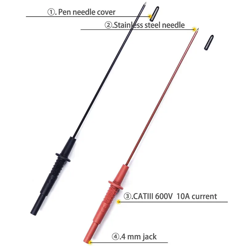 600V10A Multimeter Test Leads Cable Back Probe Tip 4mm Interface Length 24 Centimeters