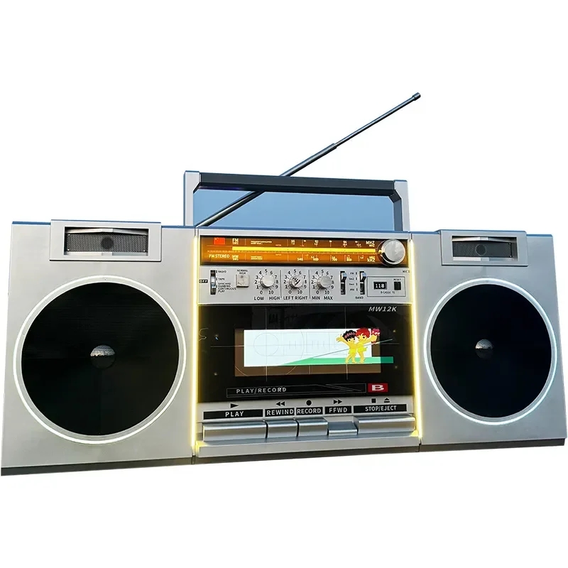 Vintage Tape Recorder Style Mobile Cart Multi Function Metal Wood Serving Trolley for Cafe Bar Outdoor Cold Drink Stall