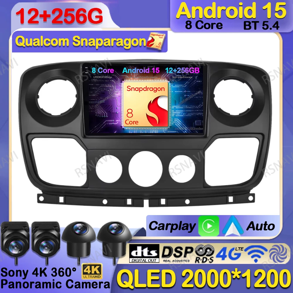 

Автомобильный радиоприемник Android 15 для Nissan NV400 для Opel Movano для Renault Master III 3 2010-2019 GPS-навигация, авторадио 5G WIFI QLED