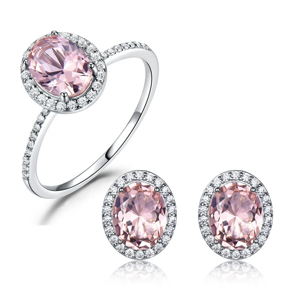 

Oval Pink Nano Morganite Genuine 925 Sterling Silver for Women Earring Ring Jewelry Set