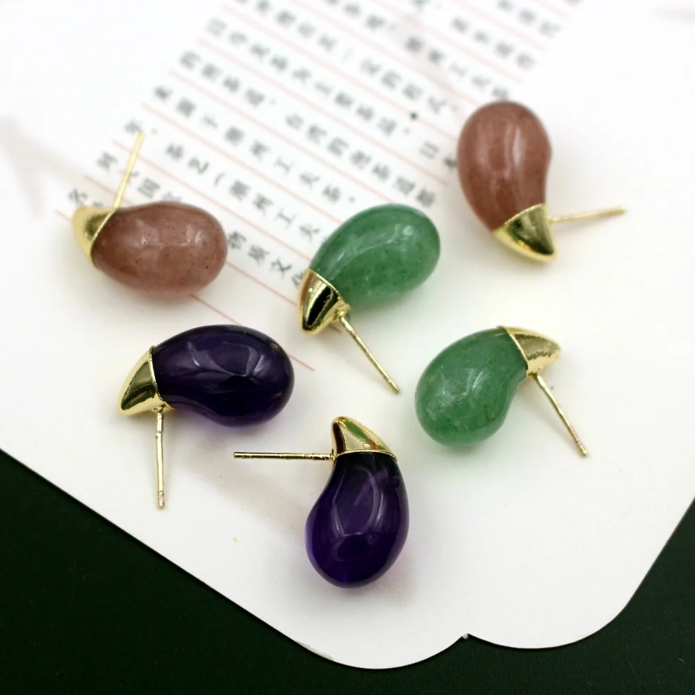 3pair Fashion Women Statement Polished Smooth Green Pink Stone Thick Teardrop Dome Waterdrop Party Earrings