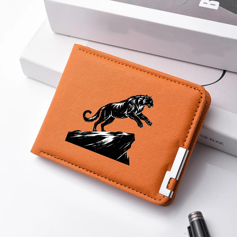 Men's Black Leopard Print PU Leather Double-Fold Wallet Multi-Slot Cash Card Holder