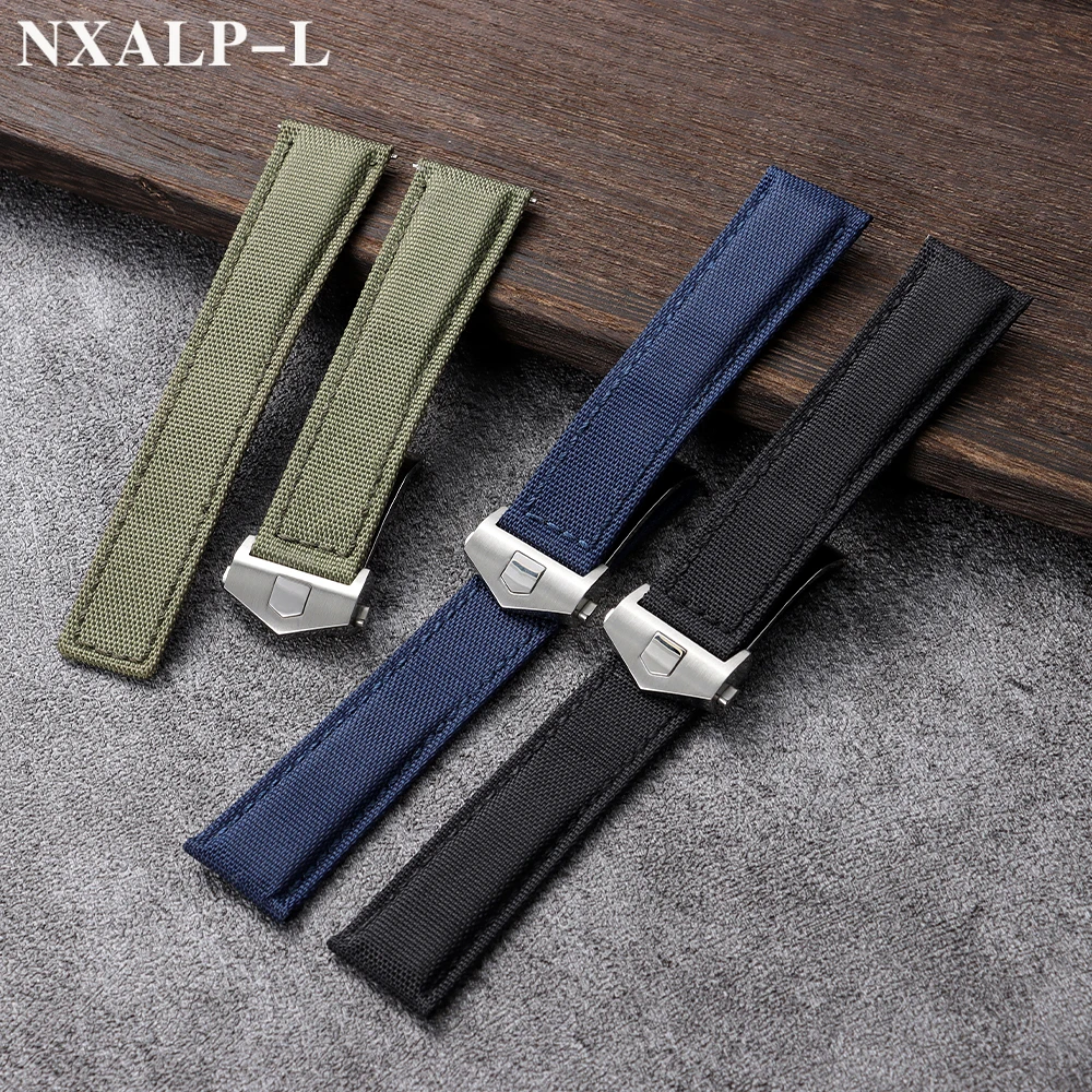 22mm 24mm Canvas Watchbands for Breitling for AVENGER NAVITIMER Nylon Leather Watch Strap for Tag Heuer Folding Buckle Bracelet