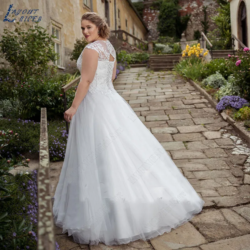 NICEB-vestidos De novia Vintage para mujer, ropa De talla grande, mangas casquillo, apliques De encaje, cuello en V, largo hasta el suelo Vestido de boda femenino Sombrero vestido de novia de estilo bohemio Vestido de