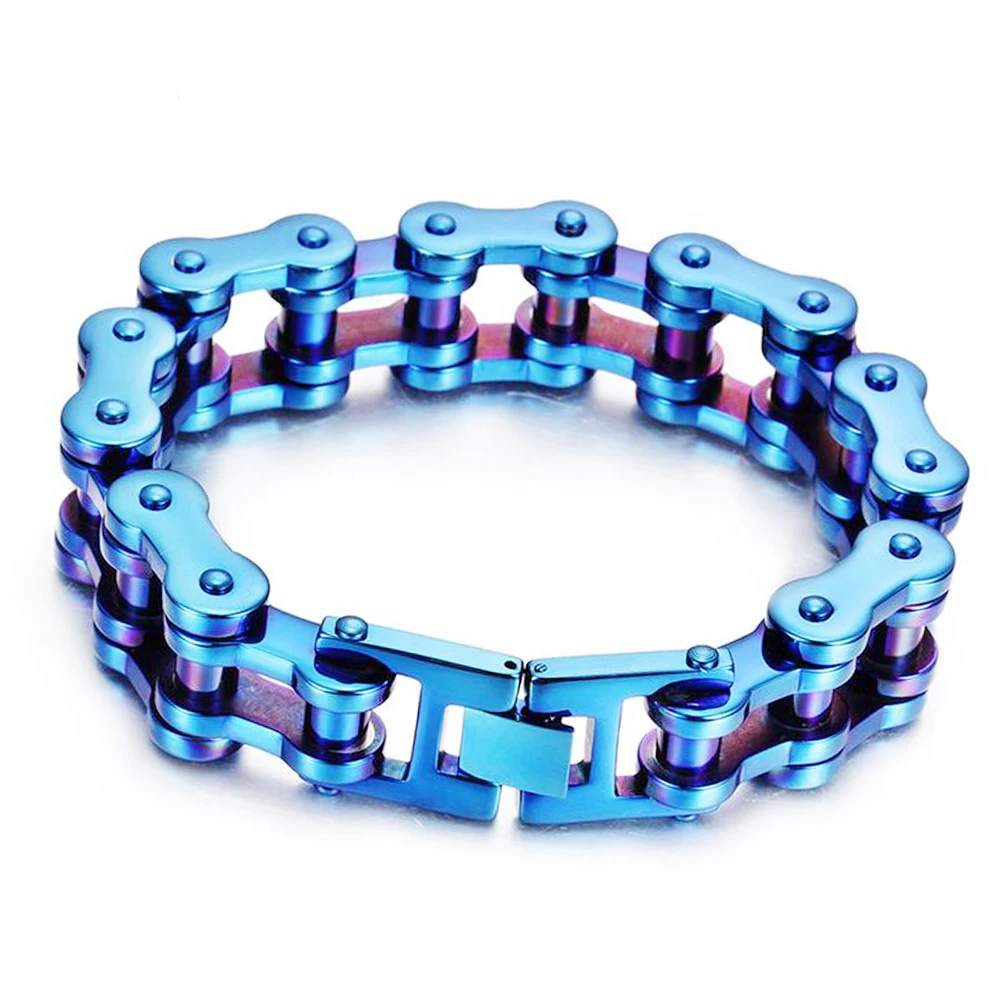 AliExpress Qiaonitu 18mm Heavy Punk Blue Rainbow Stainless Steel Bicycle Bike Bracelet Men Women Hiphop Black Biker Motorcycle Chain Bangle Jewelry