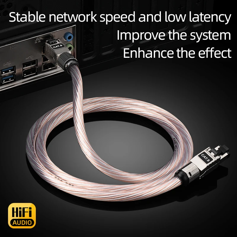 Hifi Cat8 Ethernet Cable Hi-end OCC Silver Mixed 10GB Transmission Hifi Network Cable Internet Cord 2000Mhz Up to 40Gbps