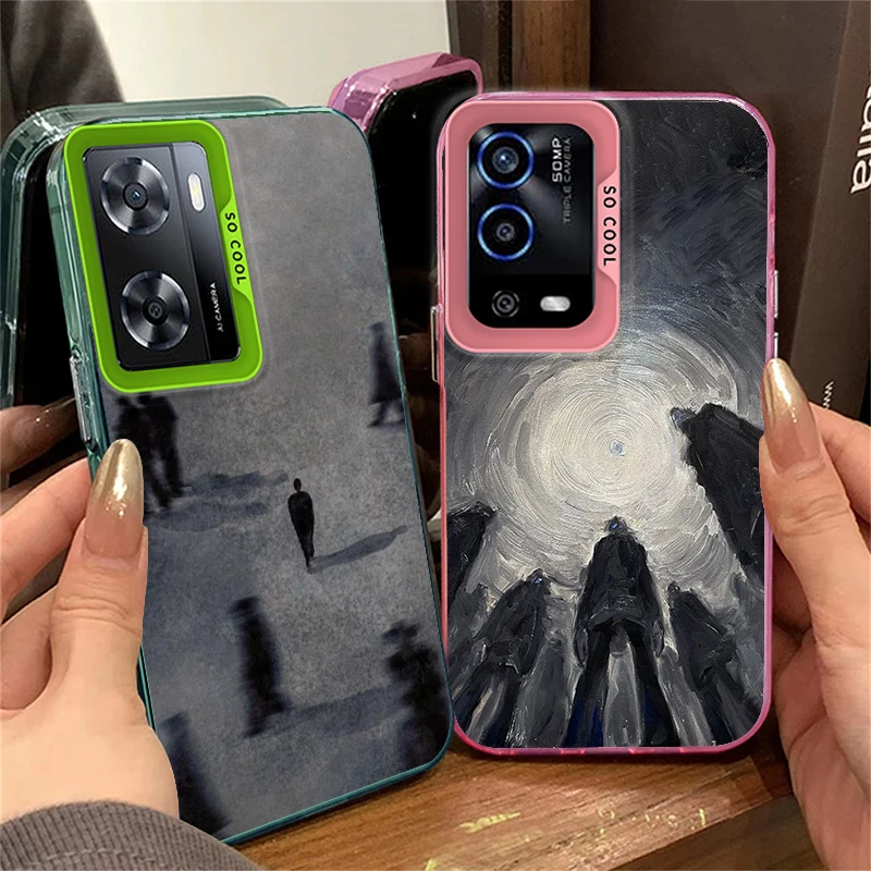 Art Portrait People For OPPO Reno A98 A78 A76 A74 A58 8T 7Z 7 6 Pro 2020 4G 5G Fashion Colorful Silver Phone Case