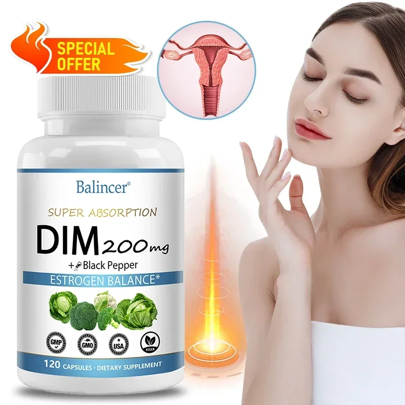 DIM Supplement - Contains Piperine, Beneficial for Female Secretion Balance, Supports Skin and PCOS, Promotes Immune Health