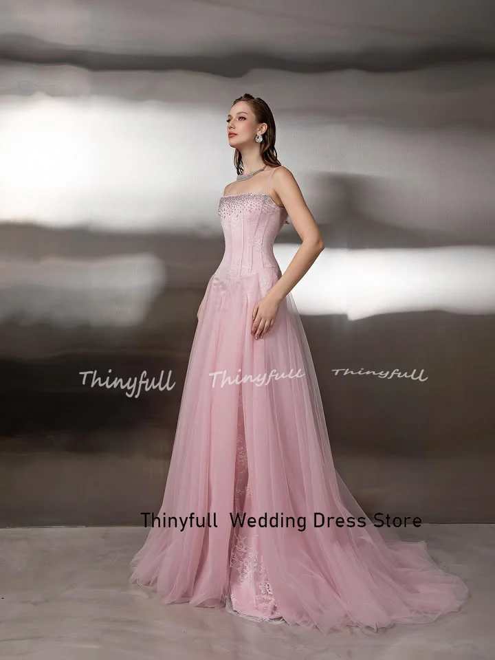 Thinyfull A라인 튤/레이스 아랍 프롬 드레스 민소매 비딩 이브닝 파티 드레스 2026 정장 가운 맞춤 제작