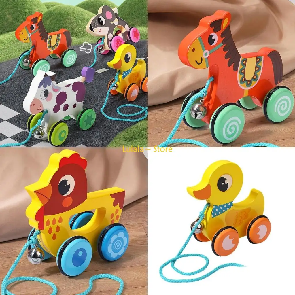 

Y4QA Portable Cartoon Animal Pull String Toy for Toddlers Develop Walking and Balance