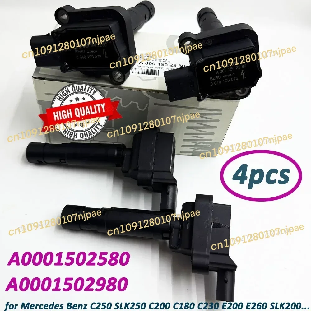 

UF658 GN10552 Ignition Coil (4pcs) For Mercedes Benz 2014 2015 C250 2012-2015 SLK250 1.8L L4 A0001502580 0001502580 A0001502980