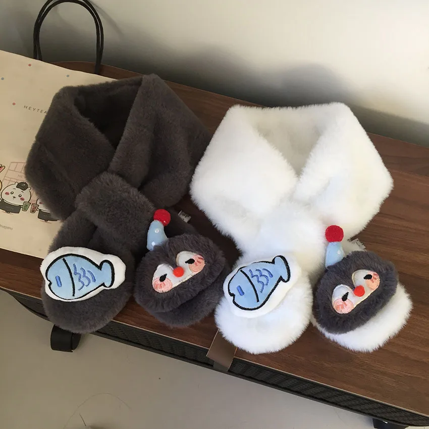 Children's cute top hat penguin plush cross scarf autumn and winter new boys and girls baby windproof warm scarf