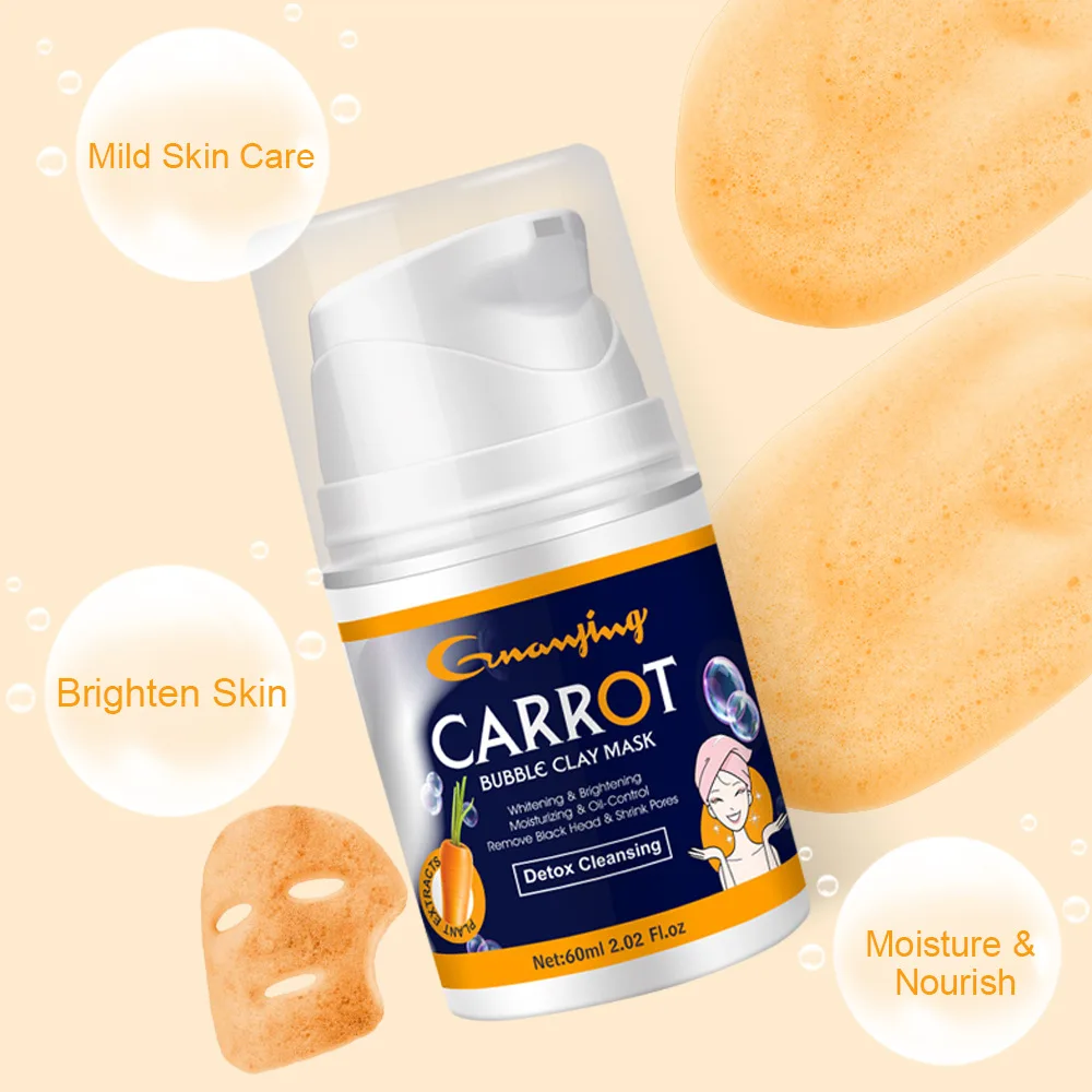 60ml Carrot Bubble Moisturizing Deep Cleansing Mud Mask Facial Hydrating Brightening Clean Pore Bubble Hydrating Mud Mask