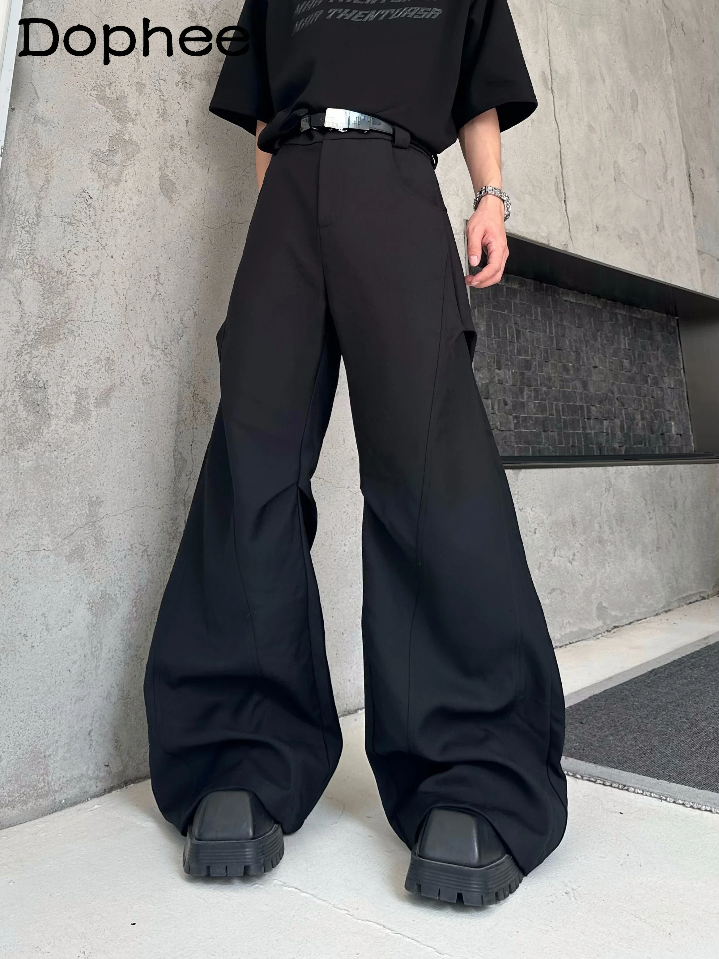 

Fashion Wide-leg Micro-flared Trousers 2024 Loose Casual Solid Color Loose Comfort Pocket Blazer Trousers Trendy Male Suit Pants