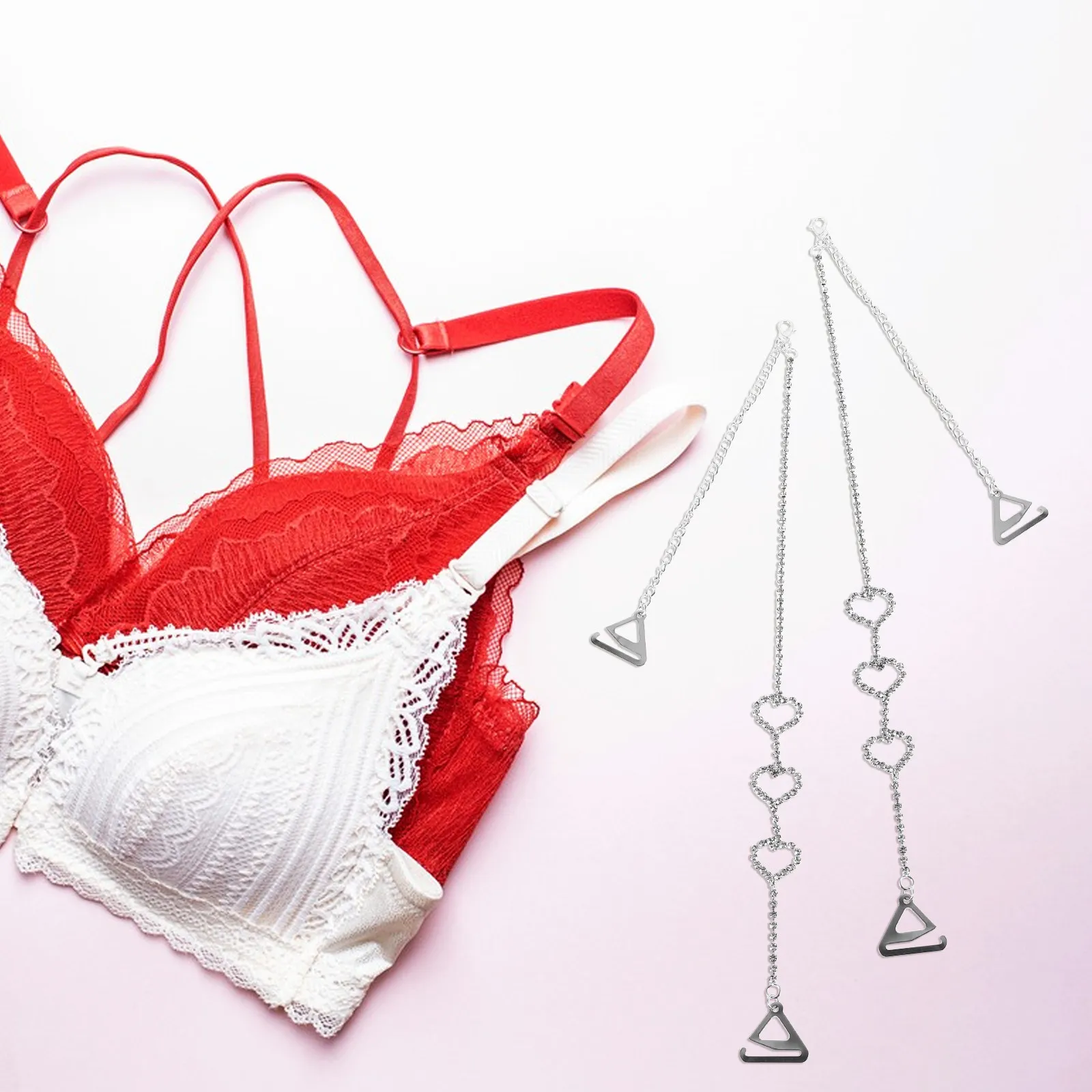 

1Pair Adjustable Anti-Slip Bra Strap Rhinestone Heart Design Decorative Bra Straps Shoulder Support Backless Dress Fashionable