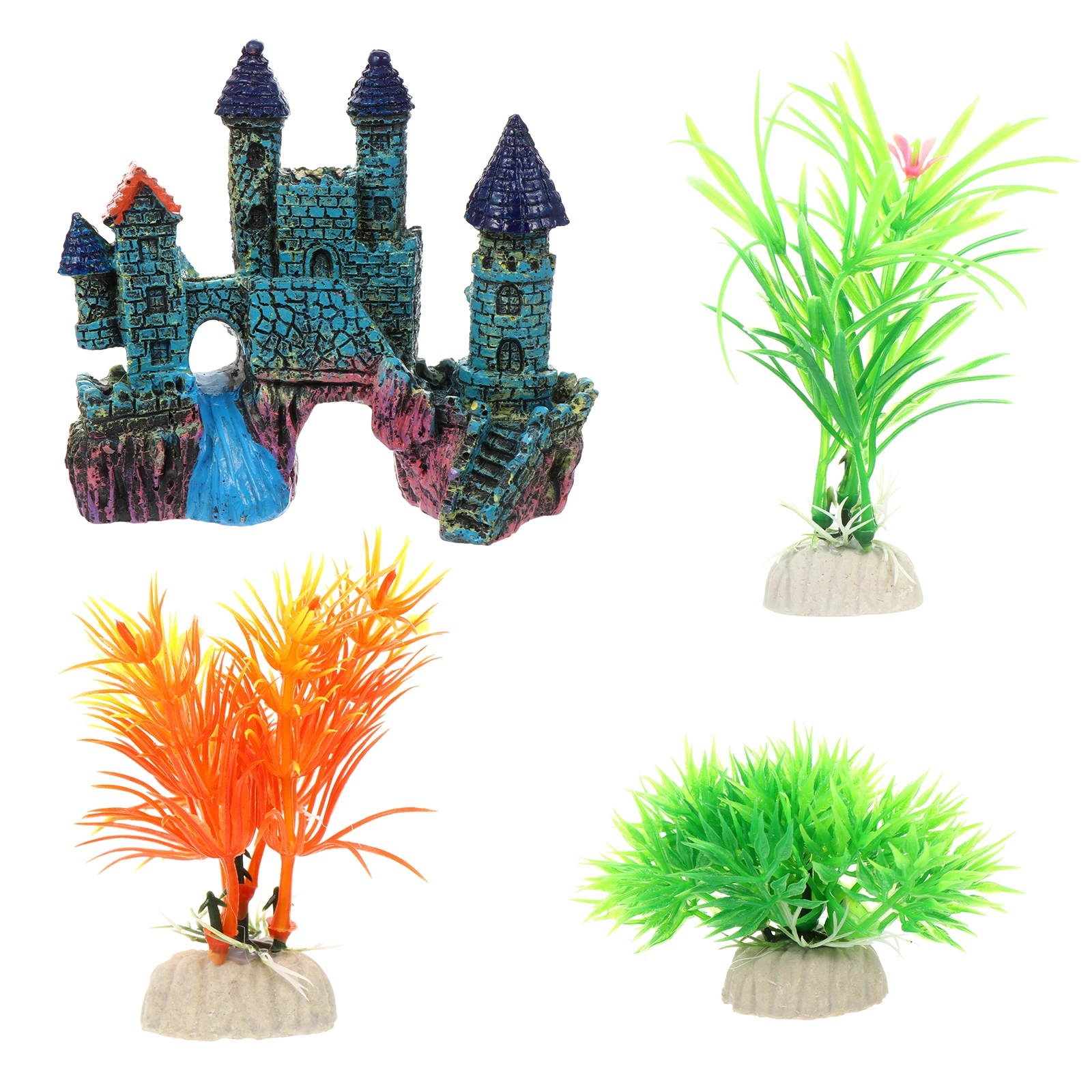 4Pcs Aquarium Castle Resin Landscape Crafts Fish Tank Decor Artificial Plants Simulation Fish Tank Ornament Aquarium Castle