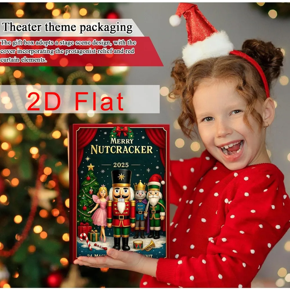 2D Flat Nutcracker Advent Calendars 2025, 24 Days Merry Nutcracker Ornaments Christmas Countdown Calendar, Cartoon Nutcracker - Image 2