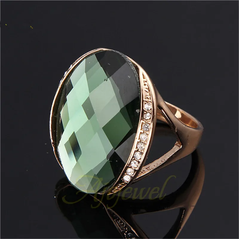 Ajojewel Green/Champagne Large Ring With Crystal Stone Women Trendy Party Jewelry Mom Gift image 6