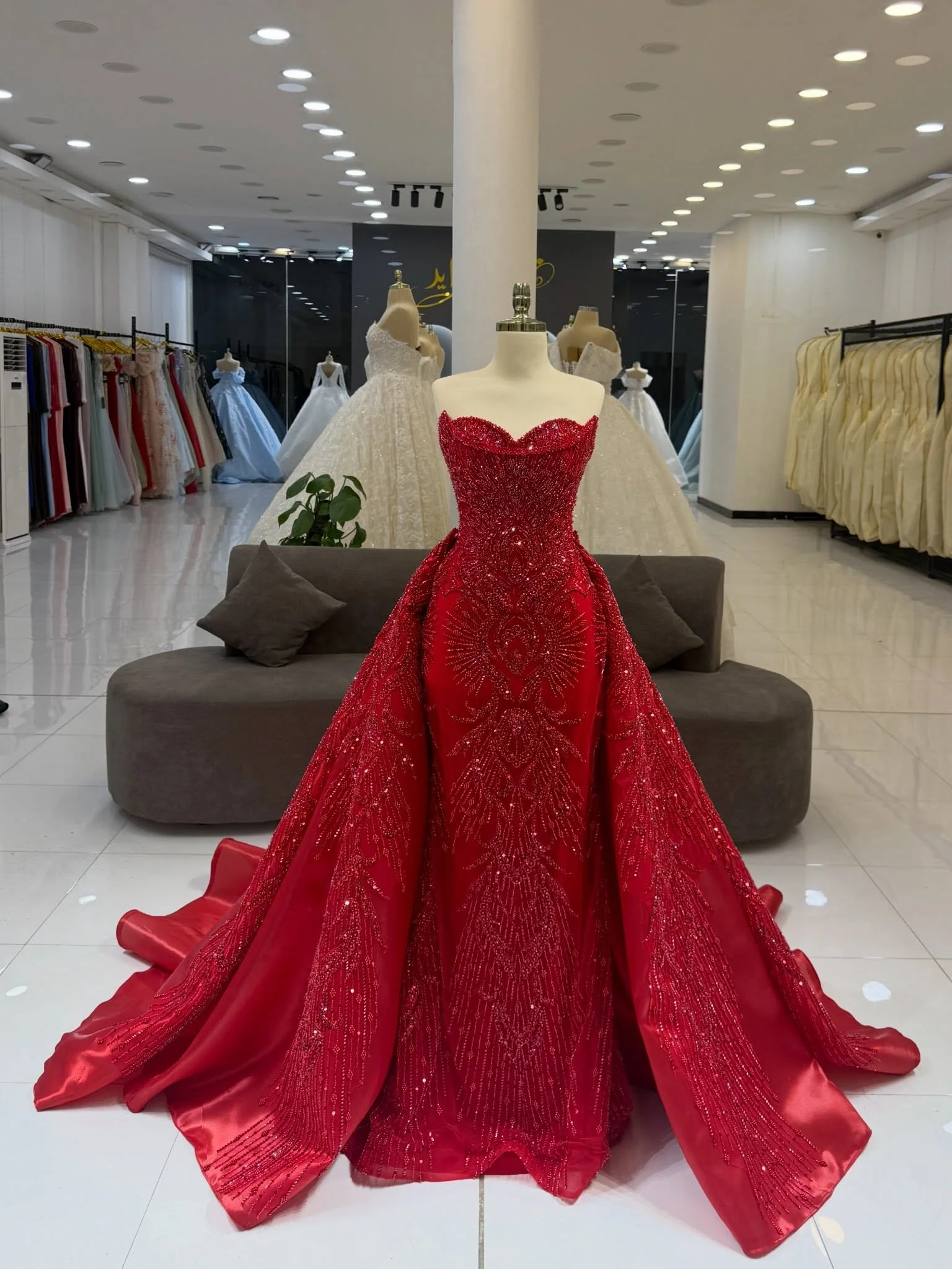 

Luxurious Mermaid Lace Bead Women's Evening Dress Sweetheart Off Shoulder Strap Detachable Skirt Formal Prom Dress Customized