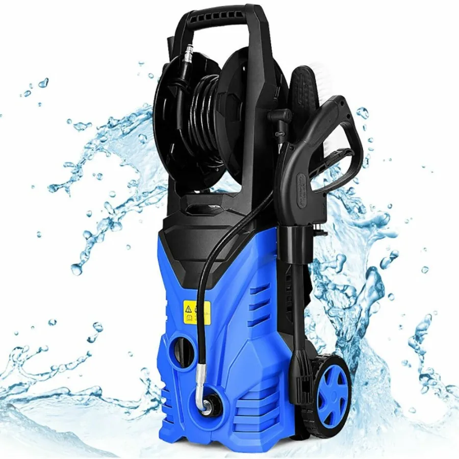 Electric high pressure washer for outdoor cleaning, ABS plastic body, black and gray color, 2030 PSI pressure with integrated h