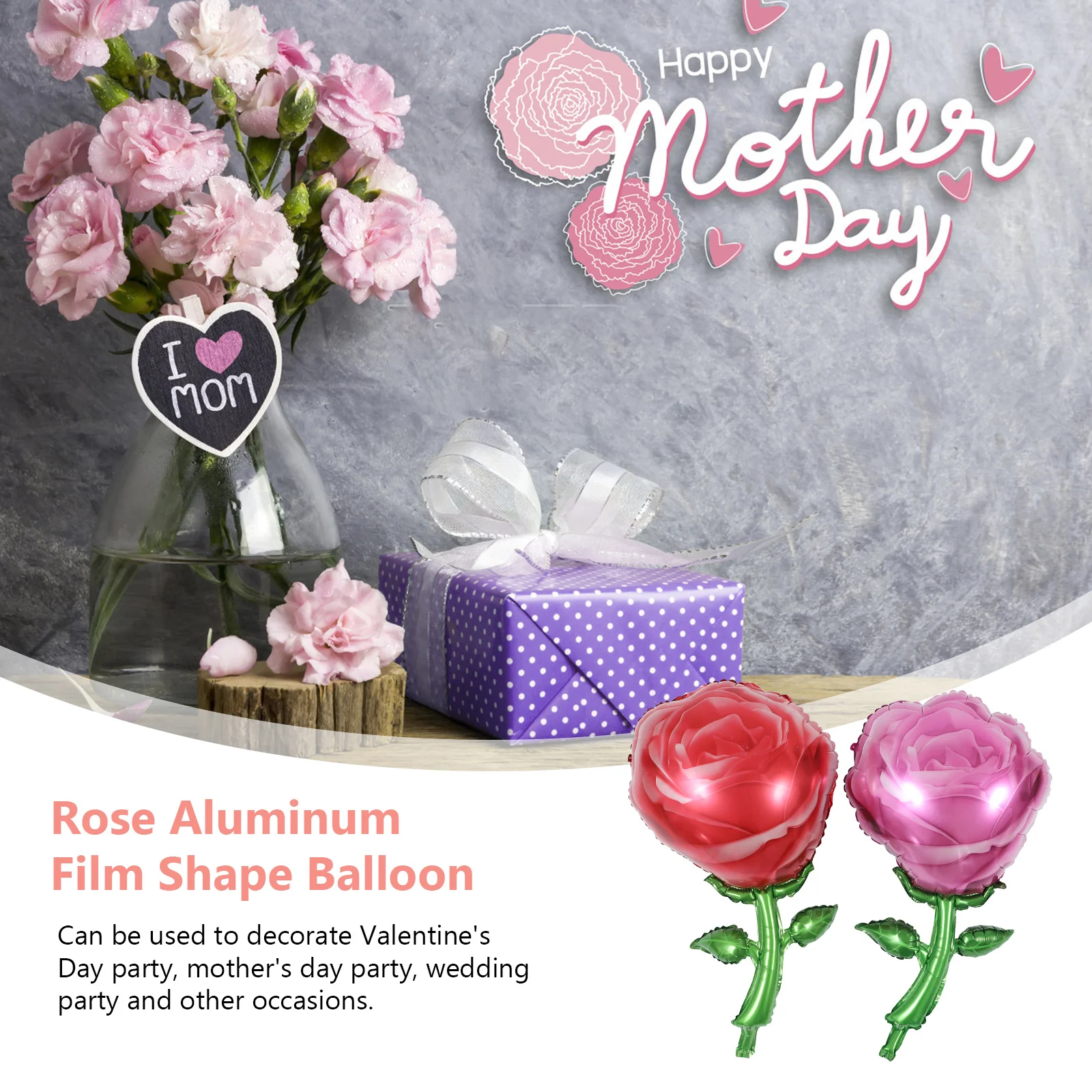 

4Pcs Red Rose Shape Foil Balloons Valentines Day Birthday Wedding Party Decoration Balloons Rose Foil Balloon Party Balloon