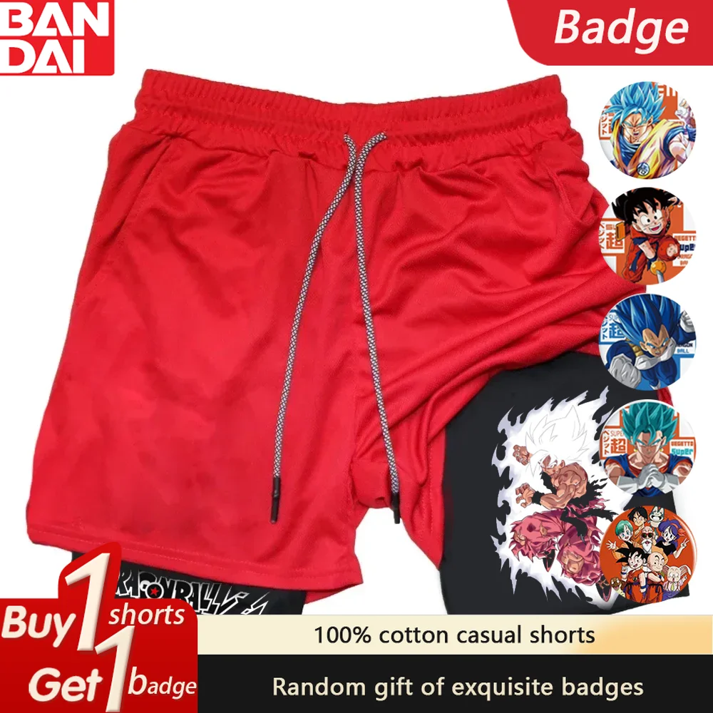 Pantalones cortos con estampado de Anime Dragon Ball para hombre y mujer, pantalones deportivos informales dos en uno transpirables de secado rápido para correr, verano 2025