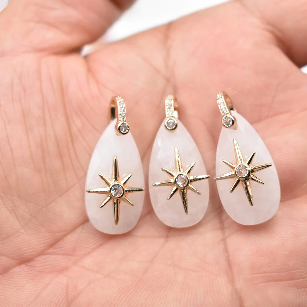 Großhandel 8 Stück/Set 14x25mm Wassertropfenform facettiert geschnitten Modische Natürliche Labradorit Starburst Halsketten-Anhänger Schmuck – Detail 9