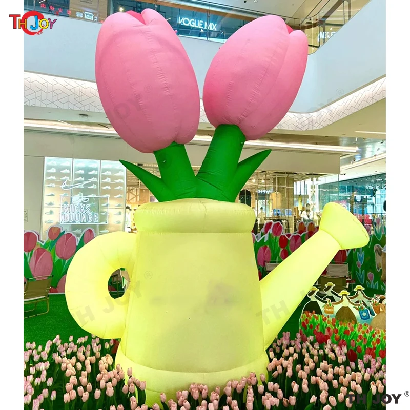 Outdoor Giant Inflatable  Flower Watering Pot with Tulip on top For Promotion