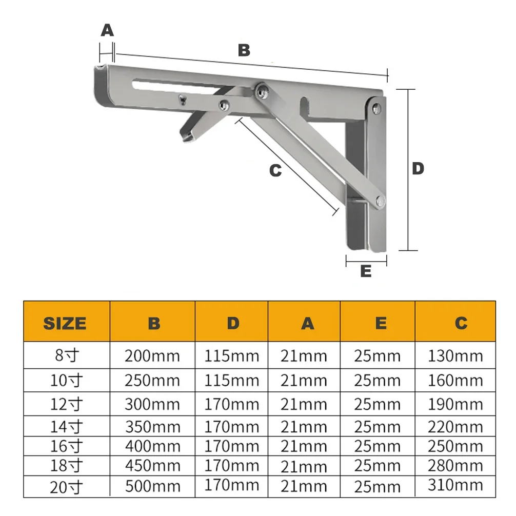 2PCS/Lot Stainless Steel Billy Bracket Folding Nine-fold Shelf Bracket Rack Triangle Bracket on The Wall Shelf Support