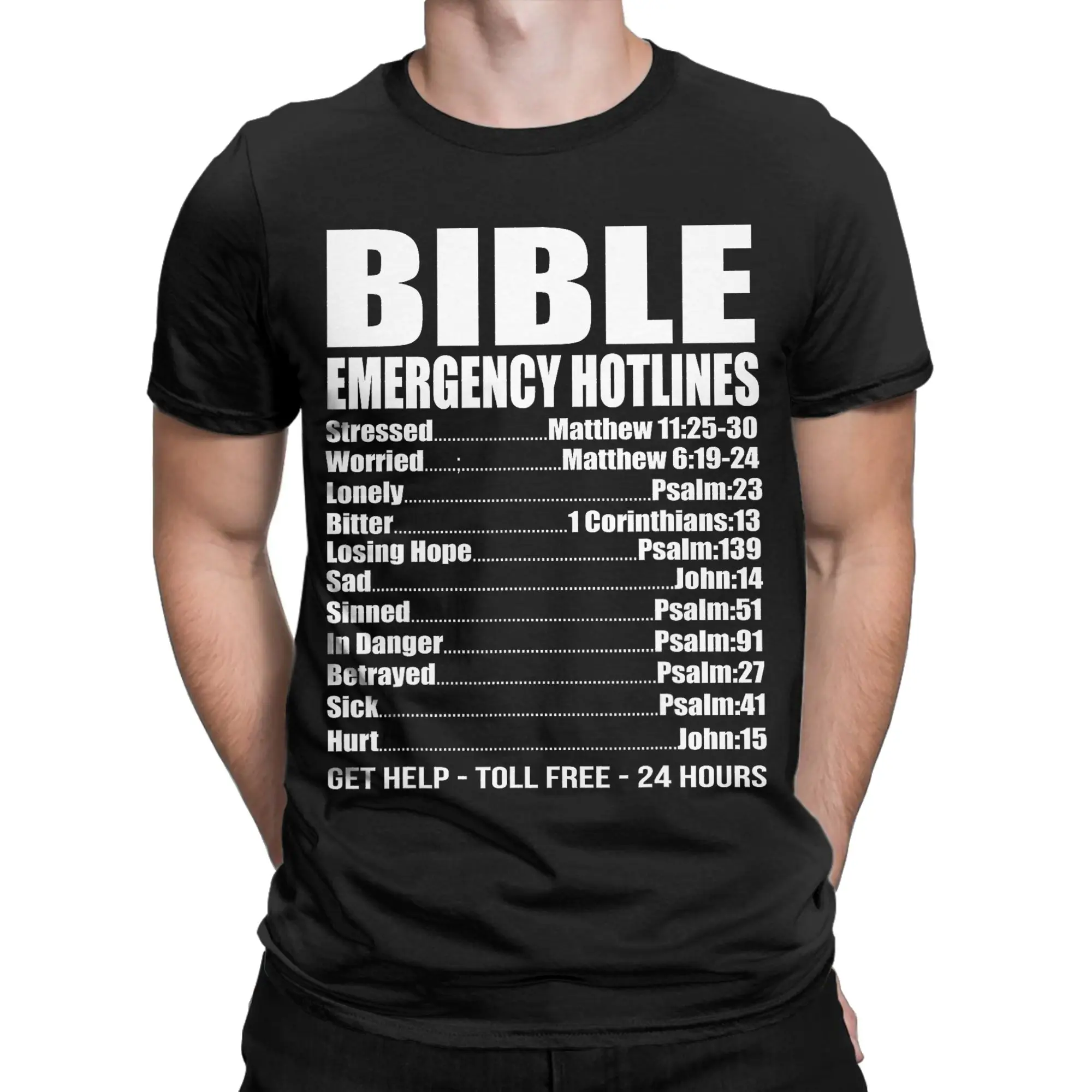 Bible Emergency Numbers Funny Hotline Christian Gift T-Shirt Men  T-Shirts Summer Breathable Harajuku Tees Oversized Clothes