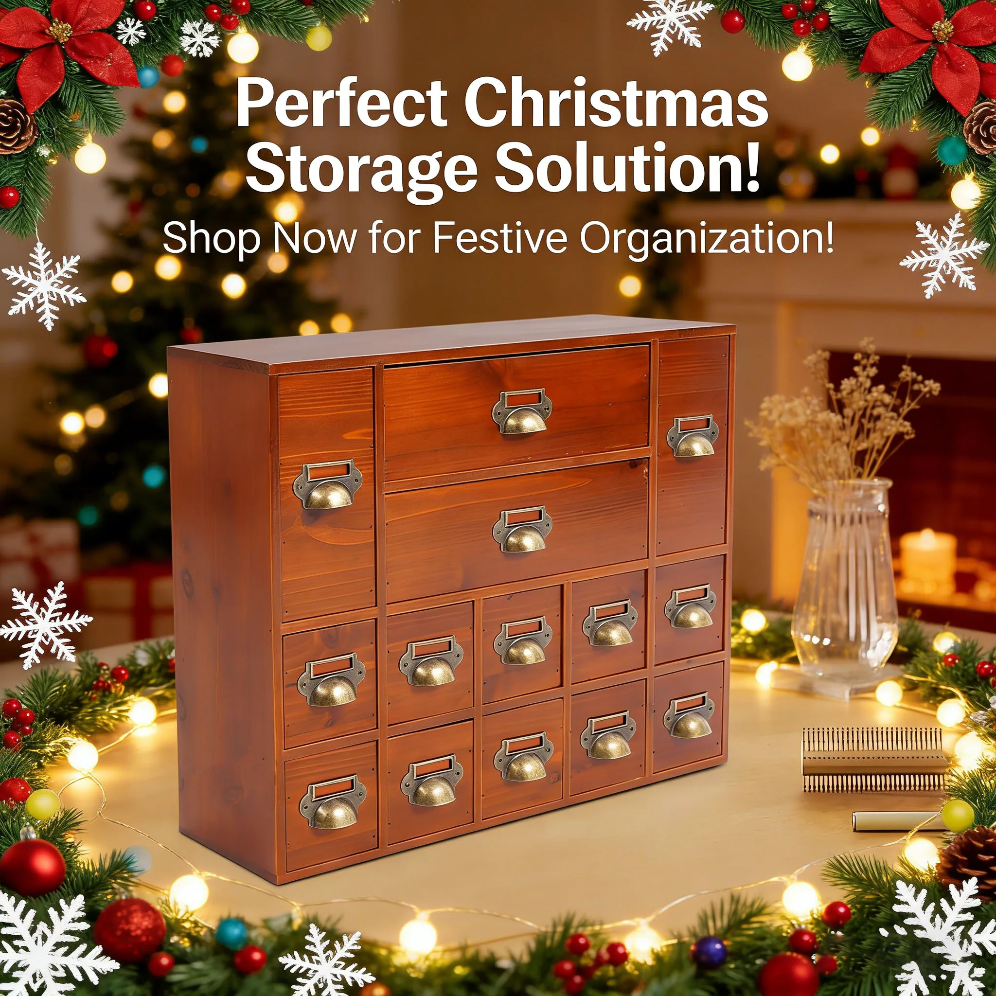 

Drawer Organizers 14 Slots, Vintage Style Desk Apothecary Cabinet, Multi-Purpose Storage Box for Christmas Gift, Home, Makeup