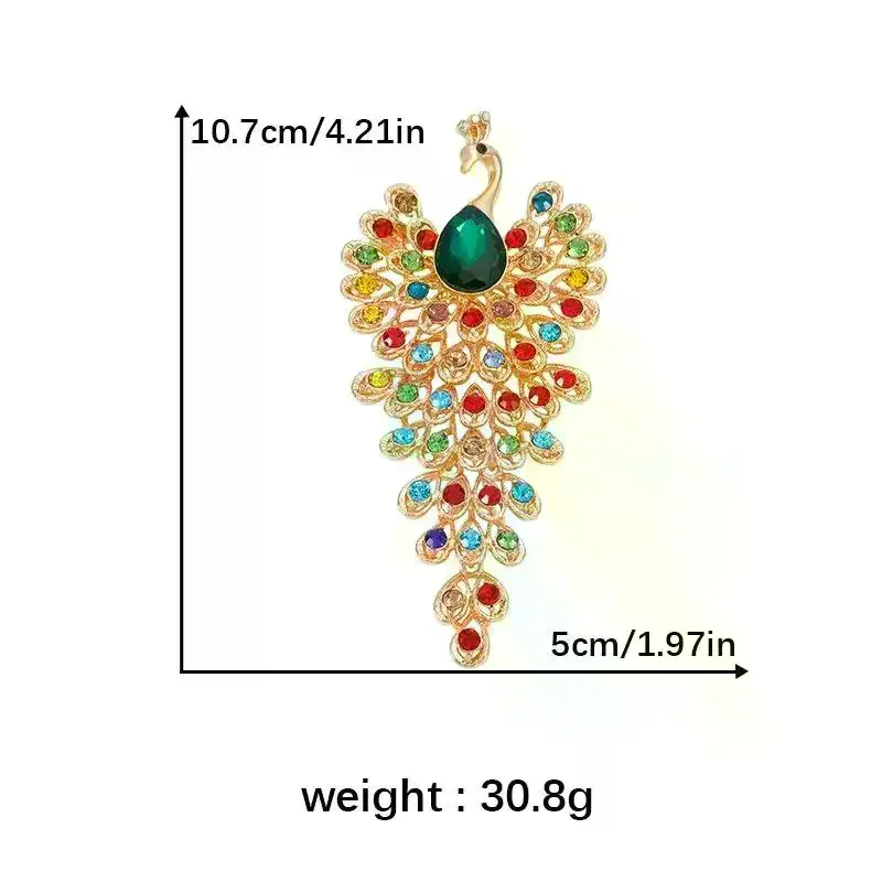 Colorful Rhinestone Brooch Peacock Animal Pin for Women Party Clothing Dress Suit Daily Wear