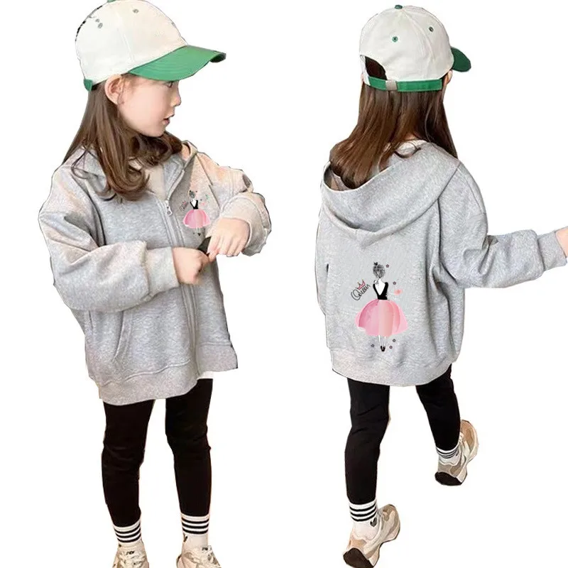 Ballet Dance Girl Print Zipper Pocket Jaket 5-14Years Girls Kids Casual Long Sleeve Hoodie Jacket