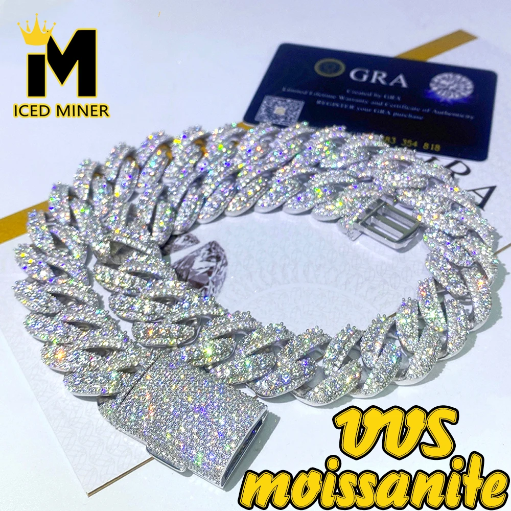 

20 мм муассанит кубинская цепочка ожерелья S925 серебро настоящие бриллианты колье для женщин мужчин прошел тестер Бесплатная доставка