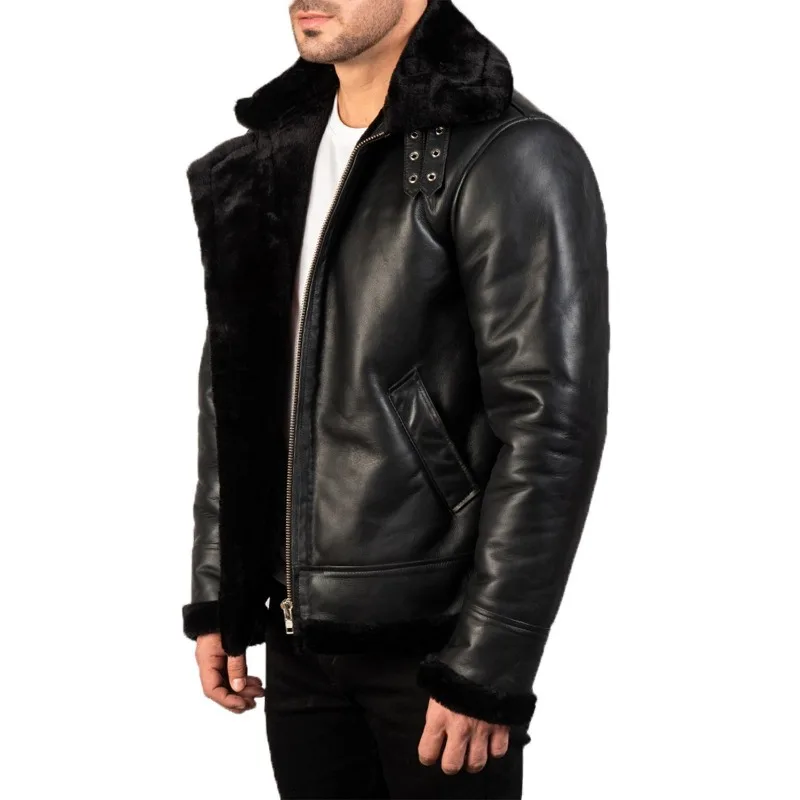 Men’s Bomber Black Aviator Flying Faux Fur Shearling Real Leather Jacket Fashion Trends