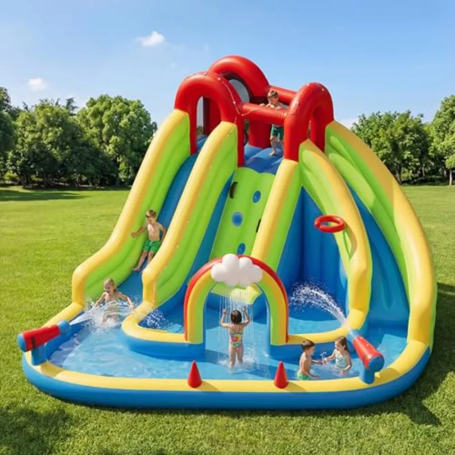 

Backyard inflatable water slide for kids with 450W blower PVC material blue and yellow quick-setup and dual indoor/outdoor use