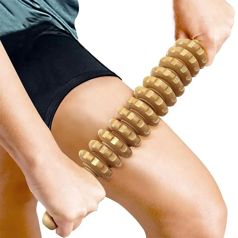 

12 Rollers Curved Massage Stick Wood Grooved Gear Multi-Functional Wooden Massage Roller Cellulite Reduction Relaxation Muscle