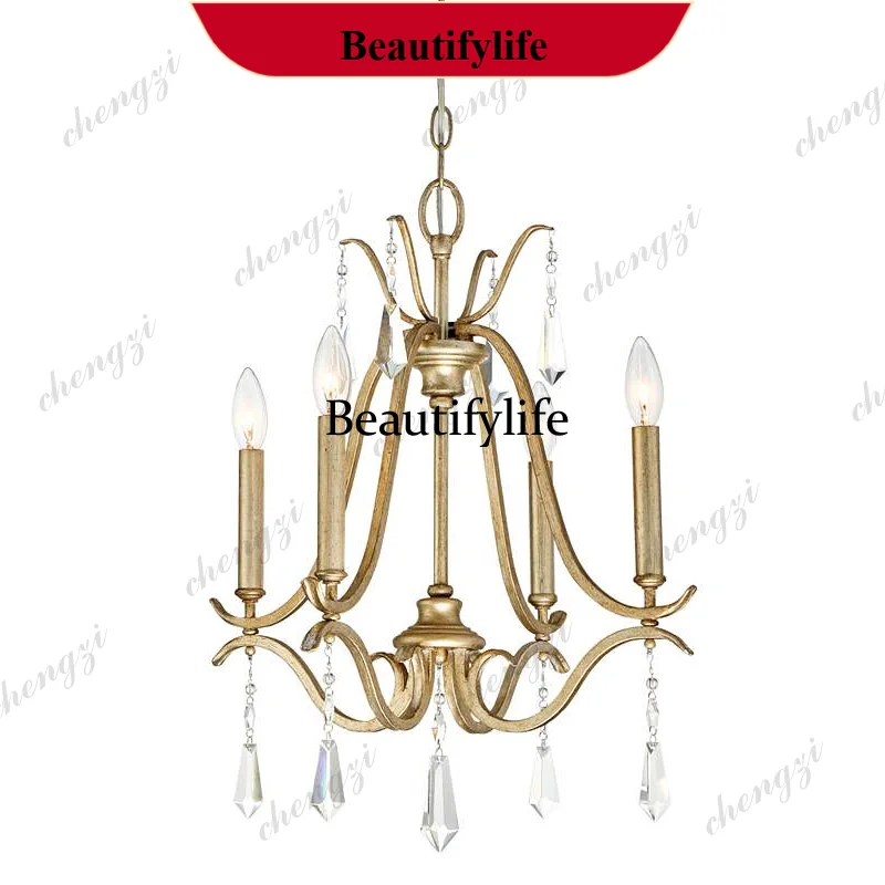 M138 American rural retro living room chandelier wrought iron Nordic simple bedroom light American French pastoral restaurant