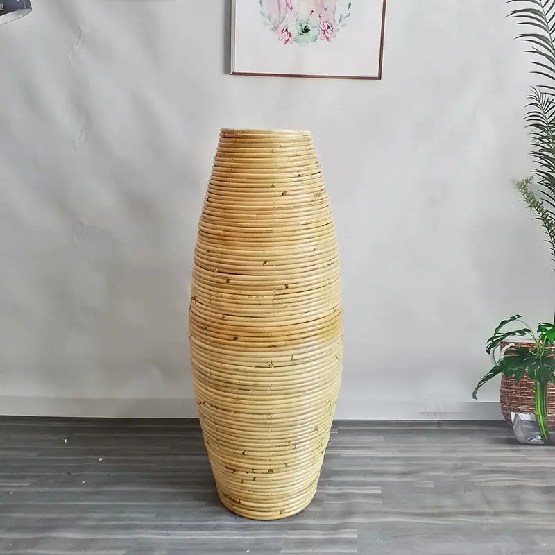 30-40cm Height Indonesian Rattan Vase Handmade Weaving Cane Ins Style Floor Vase Window Decoration Living Room Furnishings