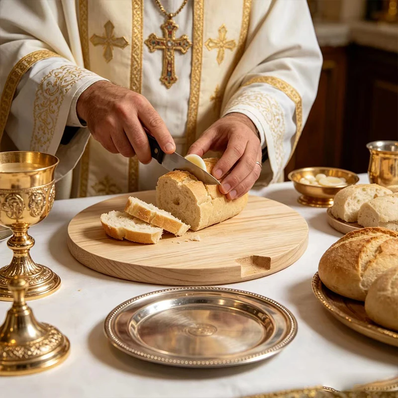 Orthodoxes Altar-Set mit Jesus Christus-Ikone, Holztablett, Metallkelch und Räuchergefäß, Byzantinische religiöse Heimdekoration, christliches Geschenk – Detail 4