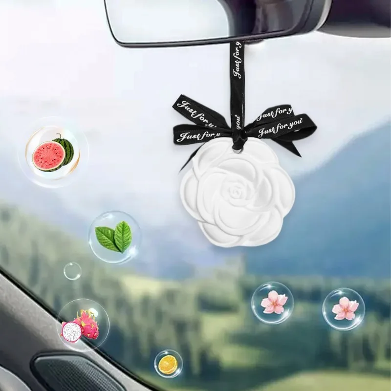 Camellia Car Aromatherapy Auto Rearview Mirror Pendant Plaster Fragrance Wax Tablet  Deodorizer Aroma Air Freshener Long-lasting