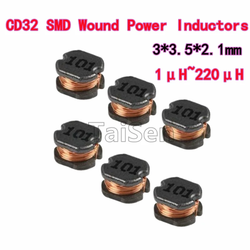 50 PZ Induttori CD32 Induttori SMD Induttori di potenza avvolti Valori di induttanza 1μH 2.2μH 3.3μH 4.7μH 6.8μH 10μH 15μH 33uH 47uH