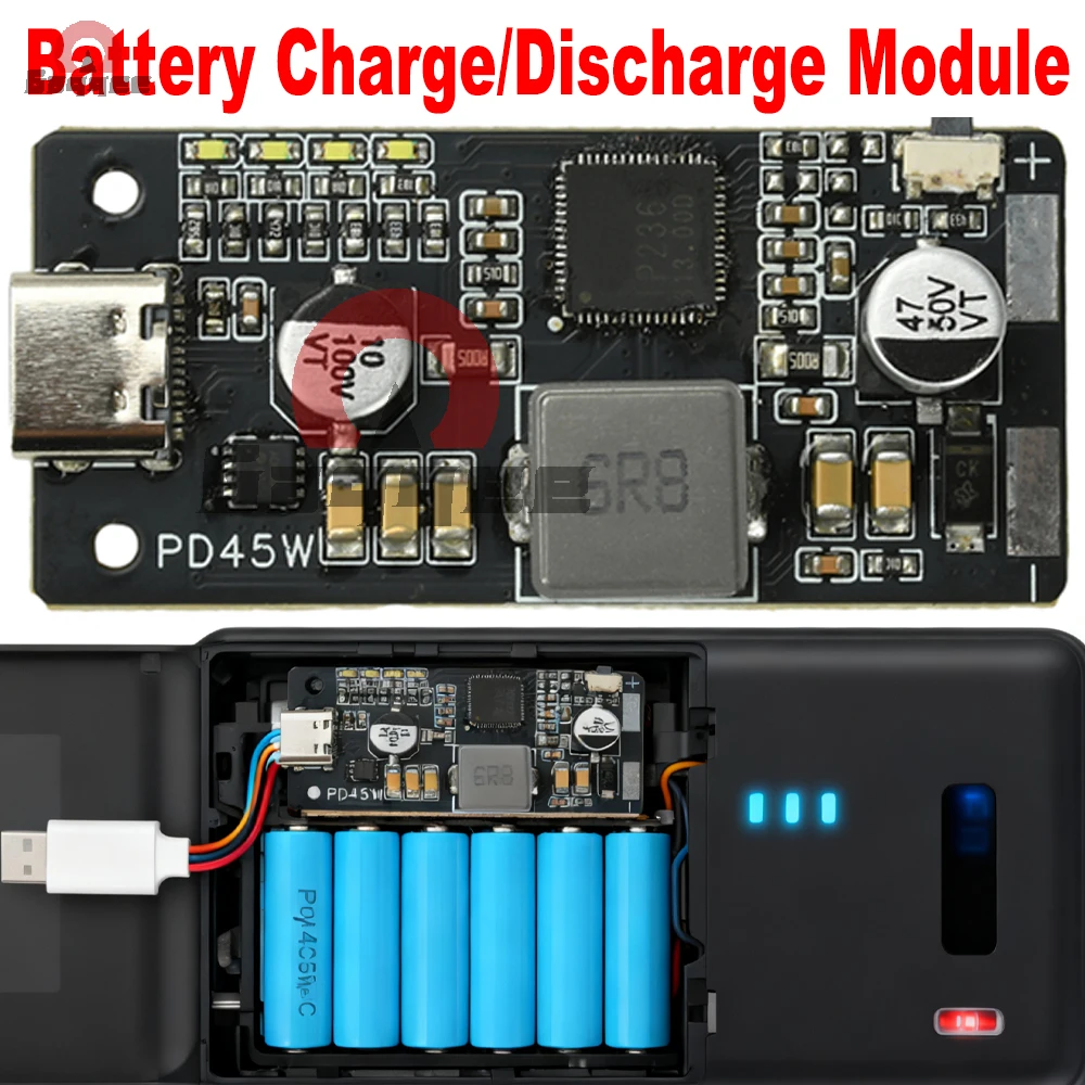 2-6S PD45W Battery Charge Discharge Module Type-C with QC3.0 Fast Charging for Li-ion LiFePO4 Power Bank DIY Project