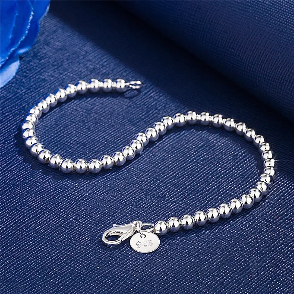 Pulsera de plata de ley 925 para mujer, cadena de cuentas de 4MM, regalo de Navidad, joyería de marcas populares, fiesta de boda