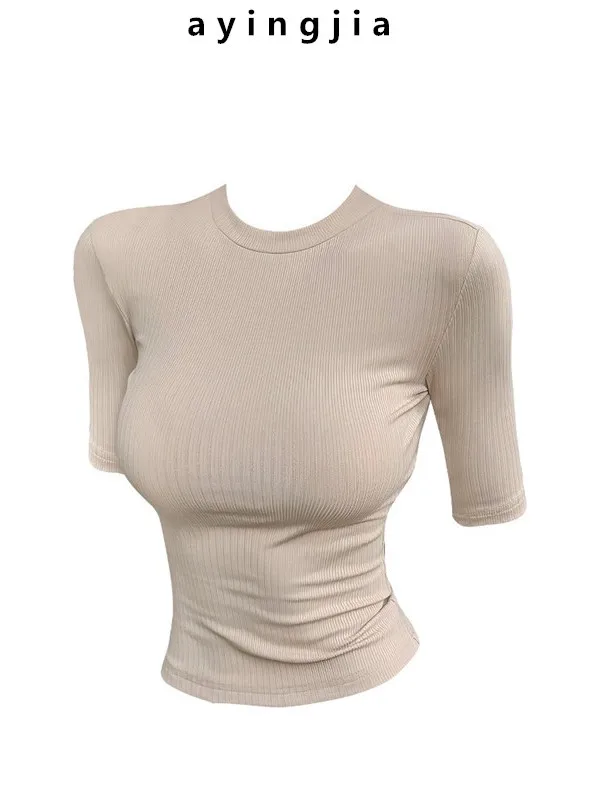 

Slim Fit American Sle f High Collar mid Sve Bla T irt Women's Base irt Inner Wear ential Sexy Spicy Girl Top