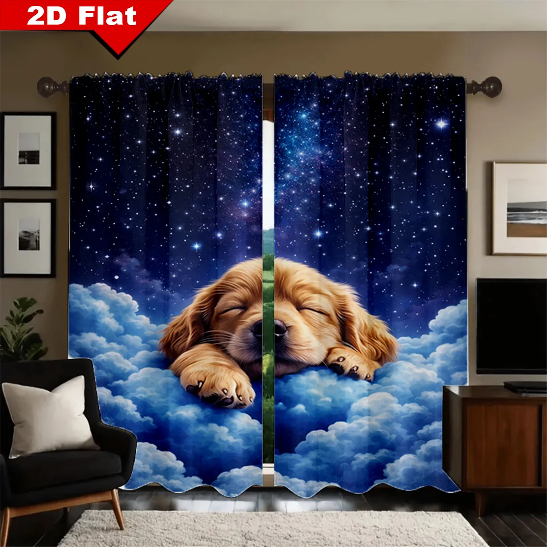 

2pcs Sleeping Puppy Clouds Starry Sky Curtains Blackout Drapes for Nursery Dreamy Decor Pet Fantasy Print Window TreatmentPanels