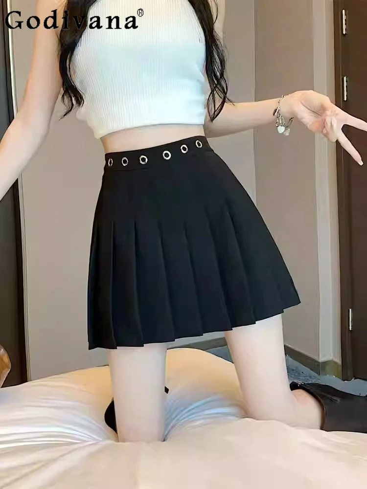 

Girl Spring Summer Large Size JK Black A-line Versatile Age-reducing Short Skirt Fashionable Elastic Waist Korean Pleated Skirts