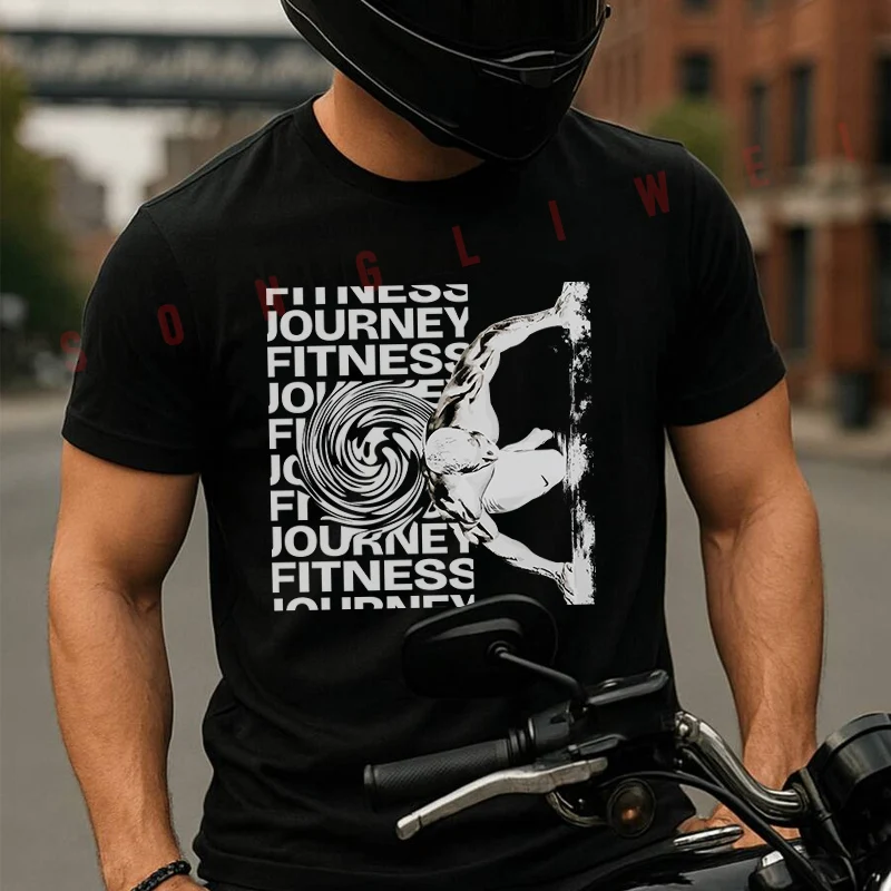 

Man Doing Push Ups Design Moto Summer Short-sleeved Cotton T Shirt Men Women Streetwear Loose T-shirts