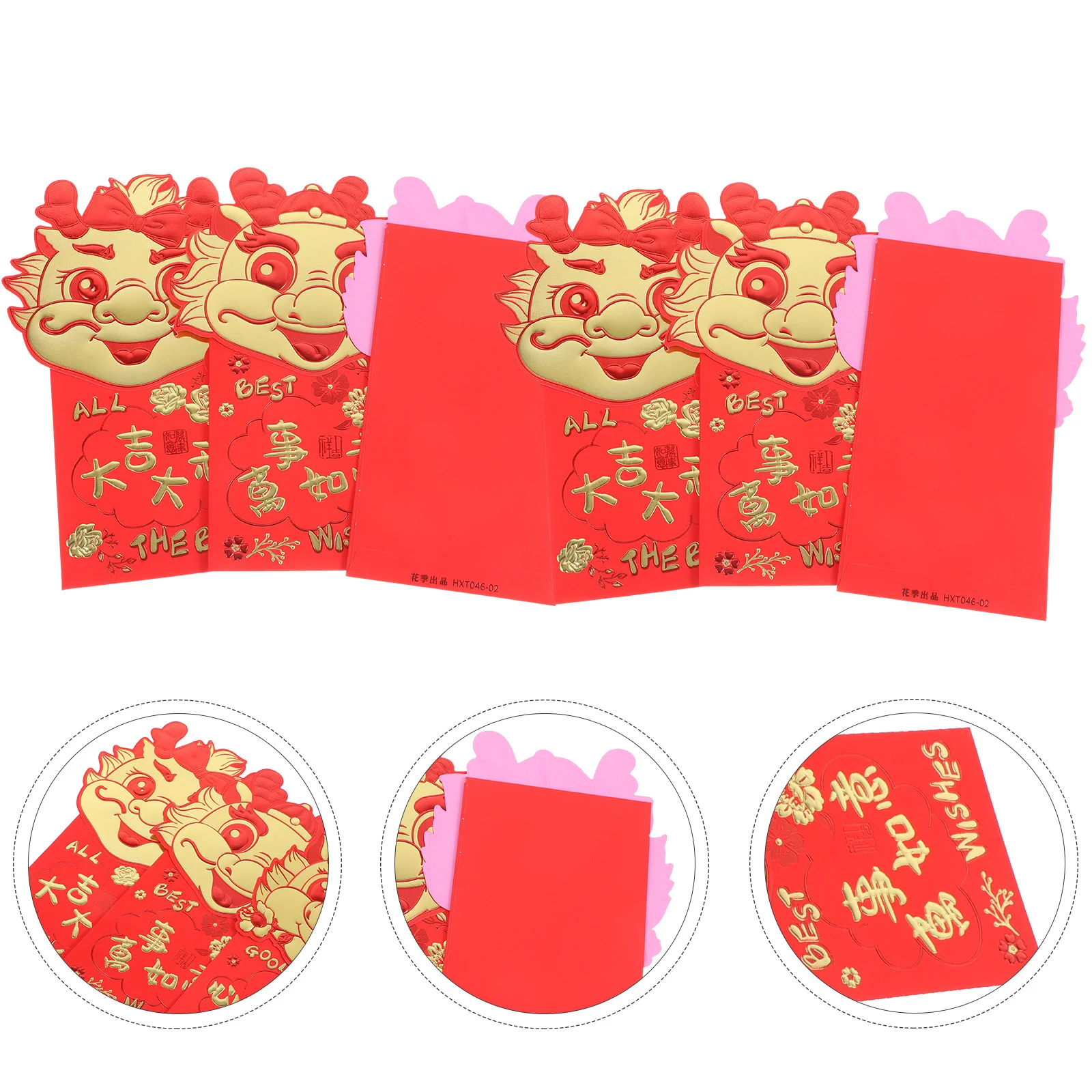 

36Pcs Year of Dragon Red Envelopes Paper Money Packets Lunar New Year Gift Creative Festival Blessing Words Red Envelopes